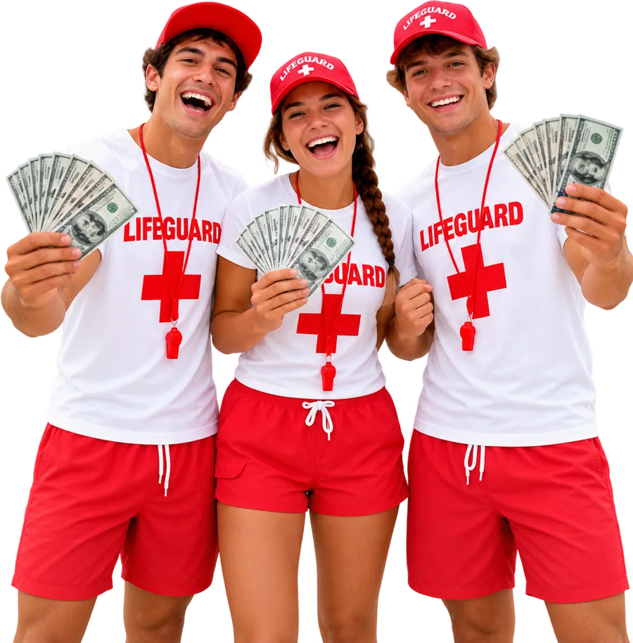 Three J-1 lifeguards holding their tax refund money
